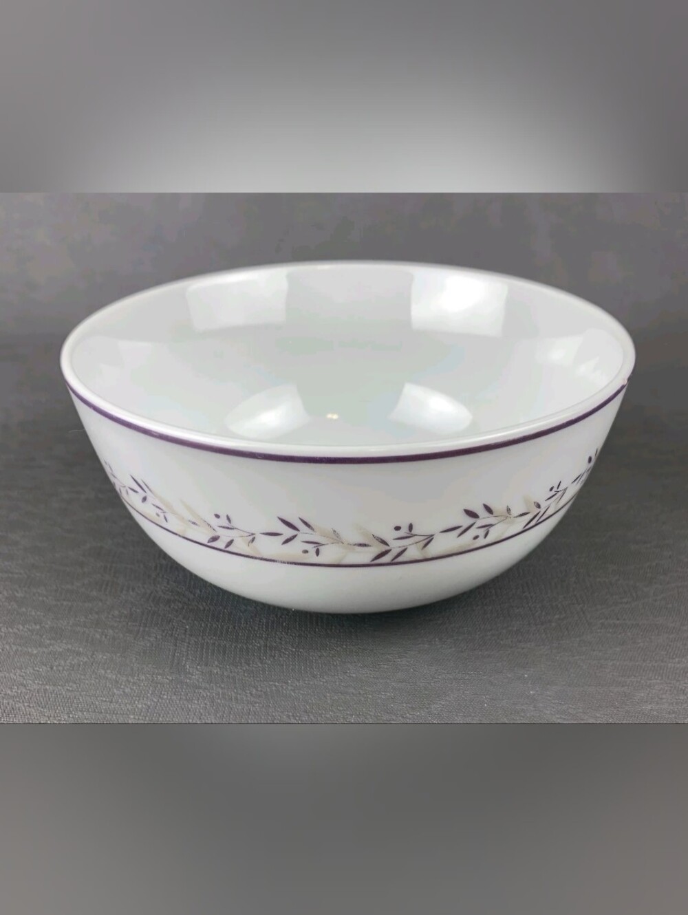 Eaton Fine Dining White Ceramic Serving Bowl w/ Purple Leaf Border 5.5" X 2.75"